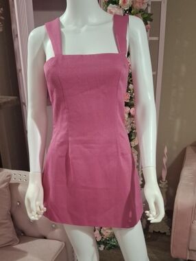 PrettyLittleThing Hot Pink Twill Cut Out Bow Square Neck Shift Mini Dress NWT